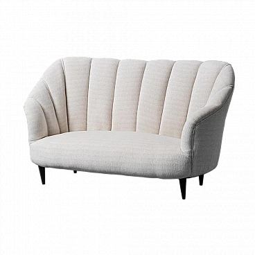 2-Seater sofa in white fabric and wooden feet, 1960s