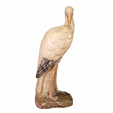 Heron, chiseled and patinated alabaster sculpture