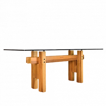 Cangrande table in wood and glass by Franco Poli for Bernini, 1979