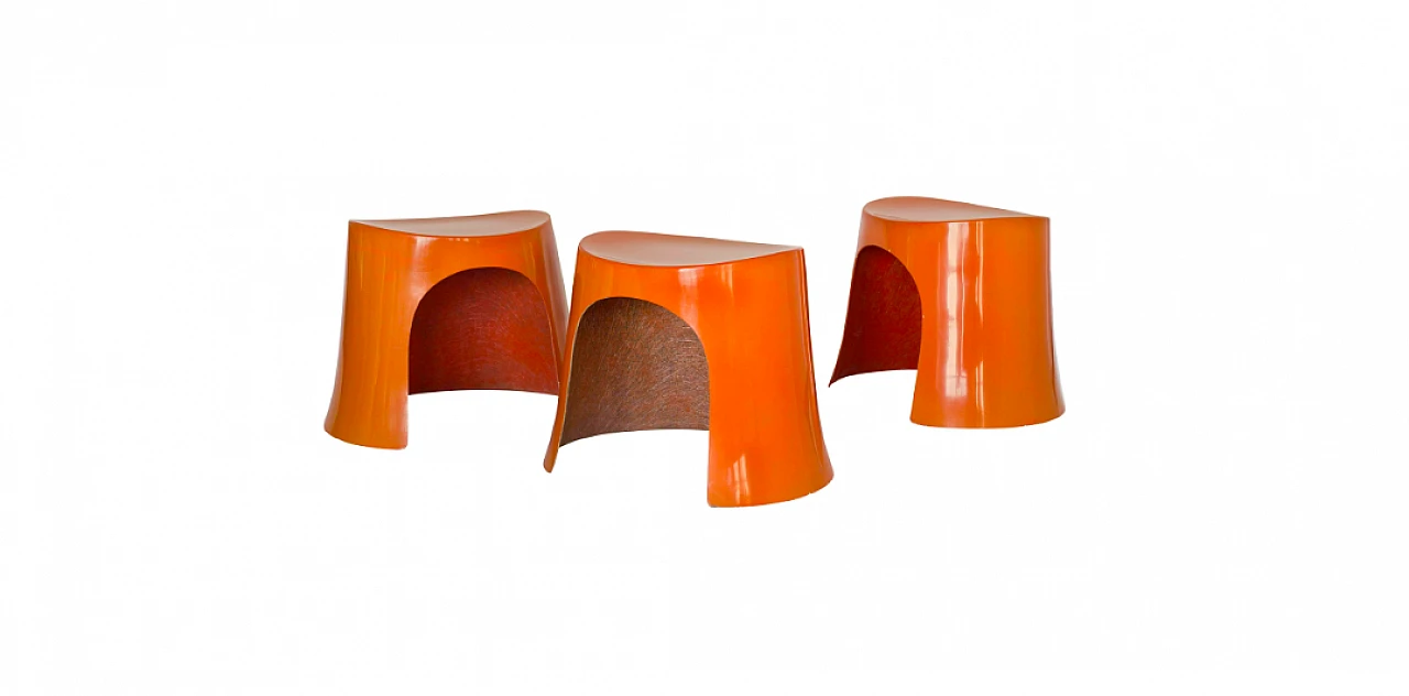 3 Sgabelli arancioni in fibra di vetro di Nanna Ditzel, 1969 1