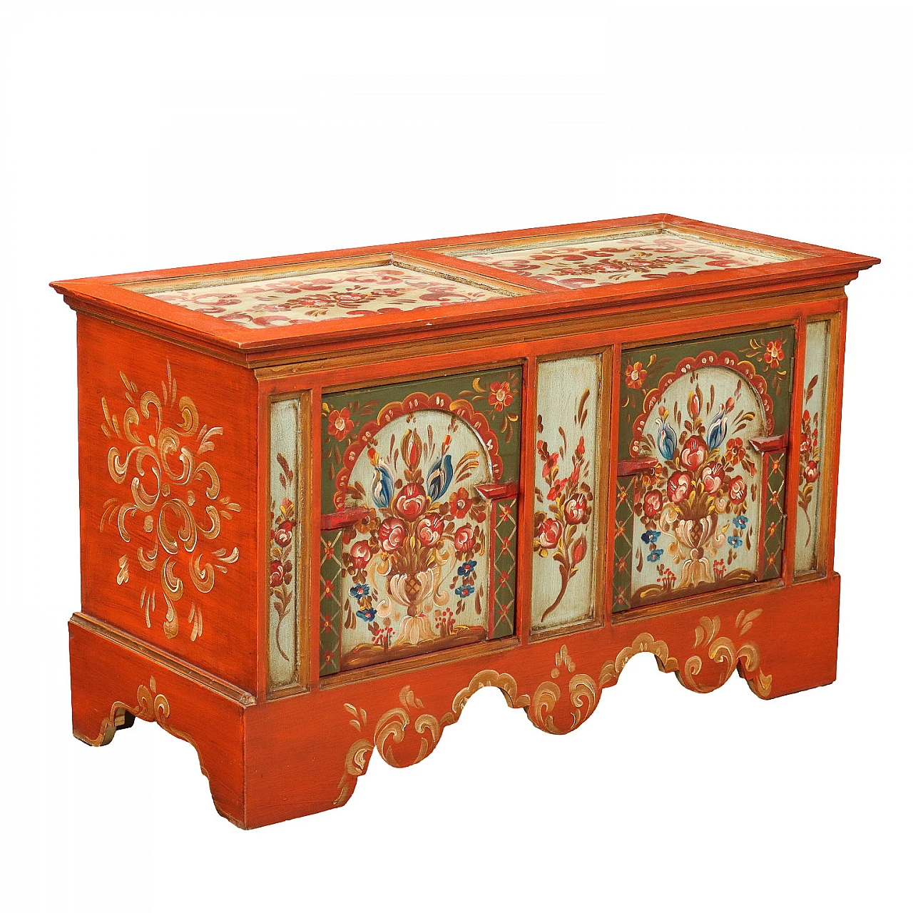 2 Doors wooden sideboard decorated with floral motifs 1