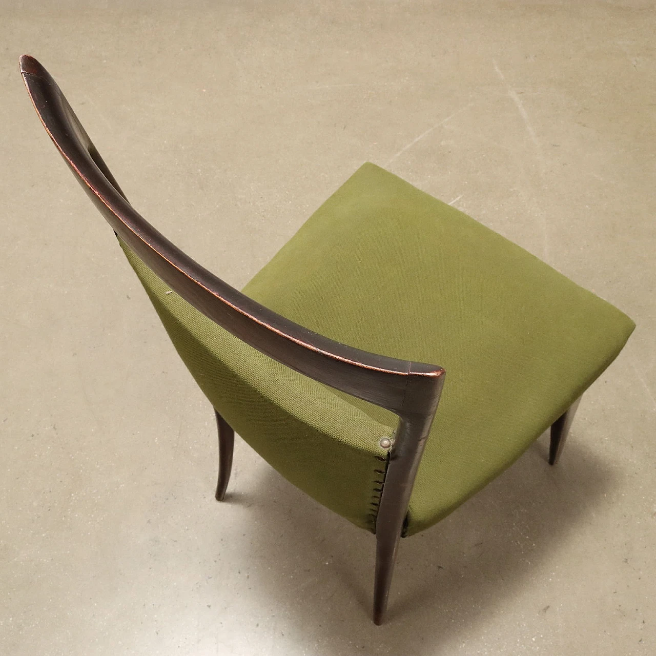 5 Stained beech wood chairs with green fabric, 1950s 4