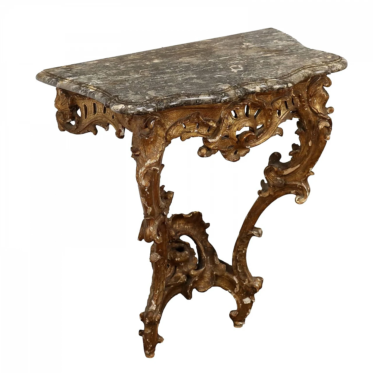 Carved and gilded wood console with marble top, 18th century 1