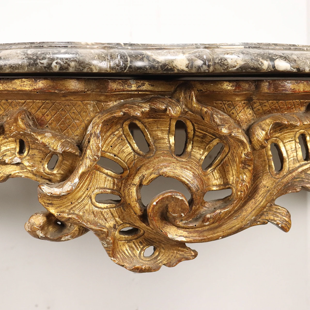Carved and gilded wood console with marble top, 18th century 3