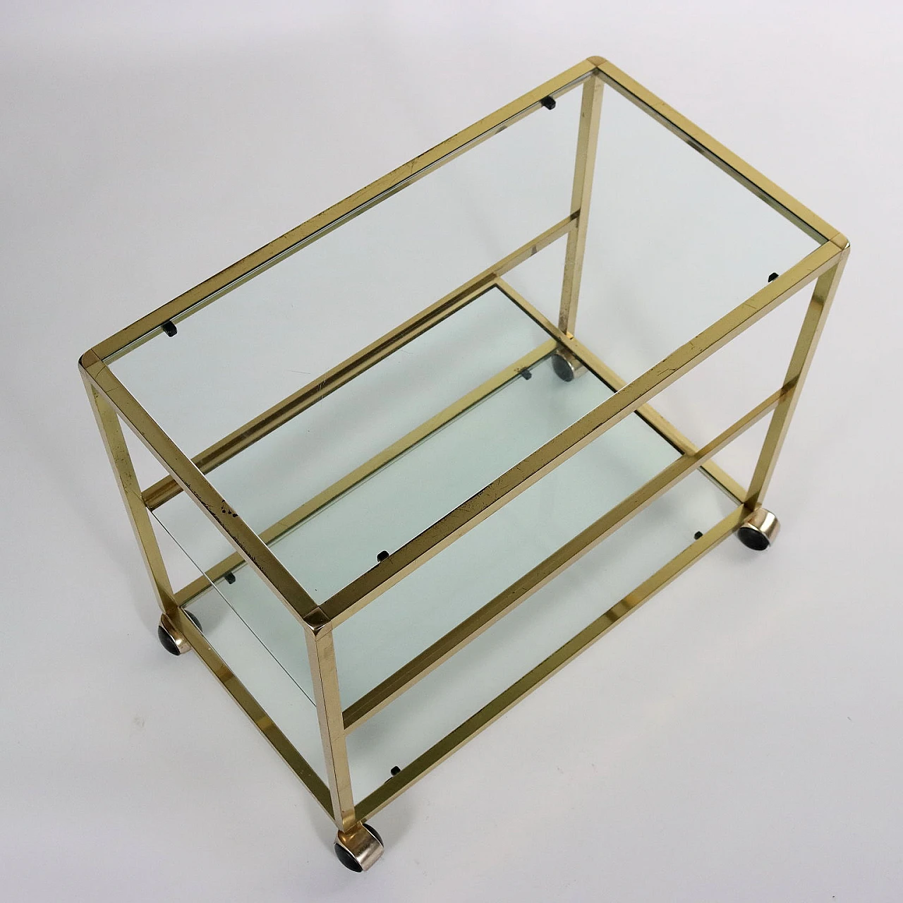 Three-shelf brass and glass bar cart, 1980s 6