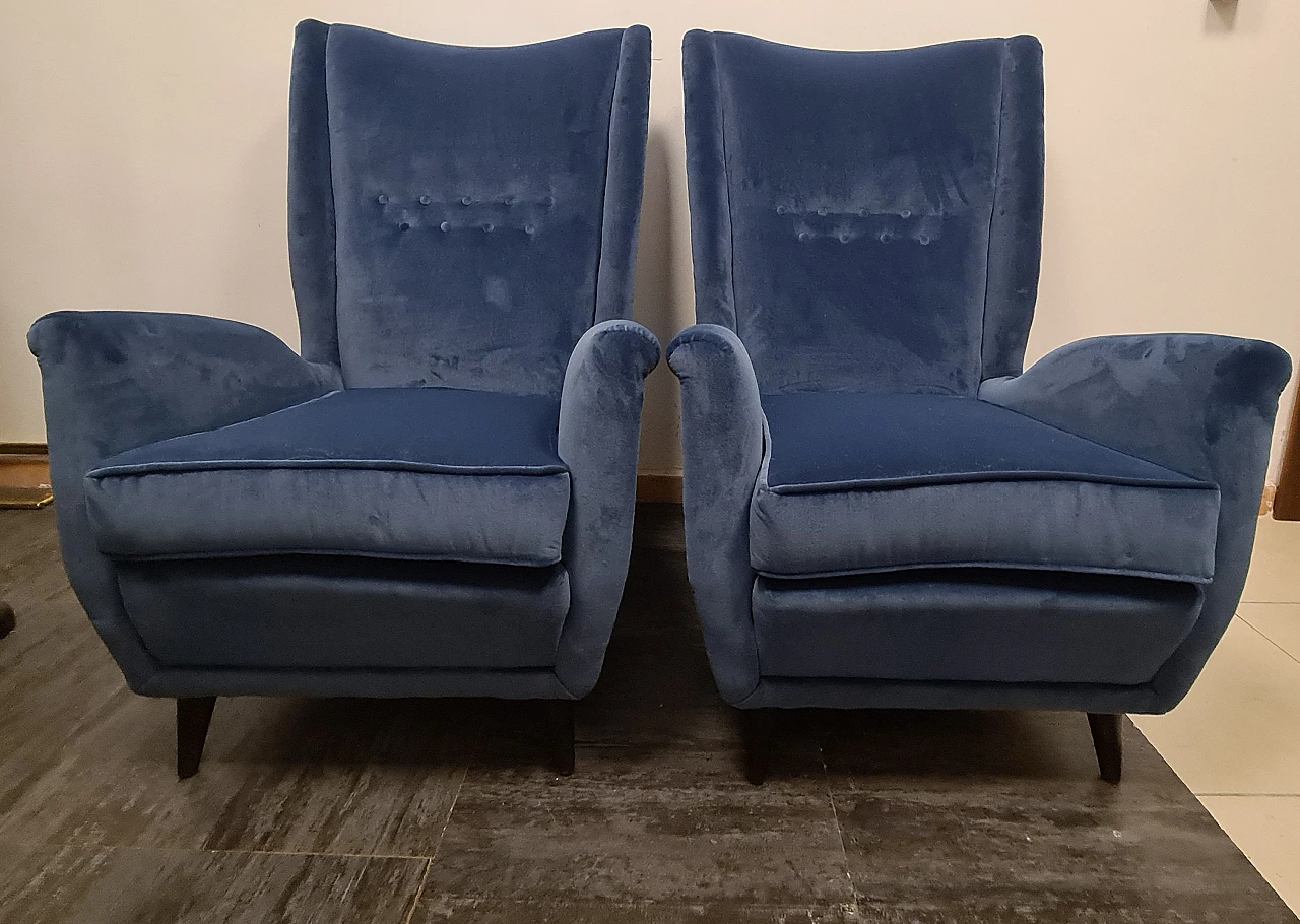 Pair of velvet armchairs by Gio Ponti for ISA Bergamo, 1950s 1