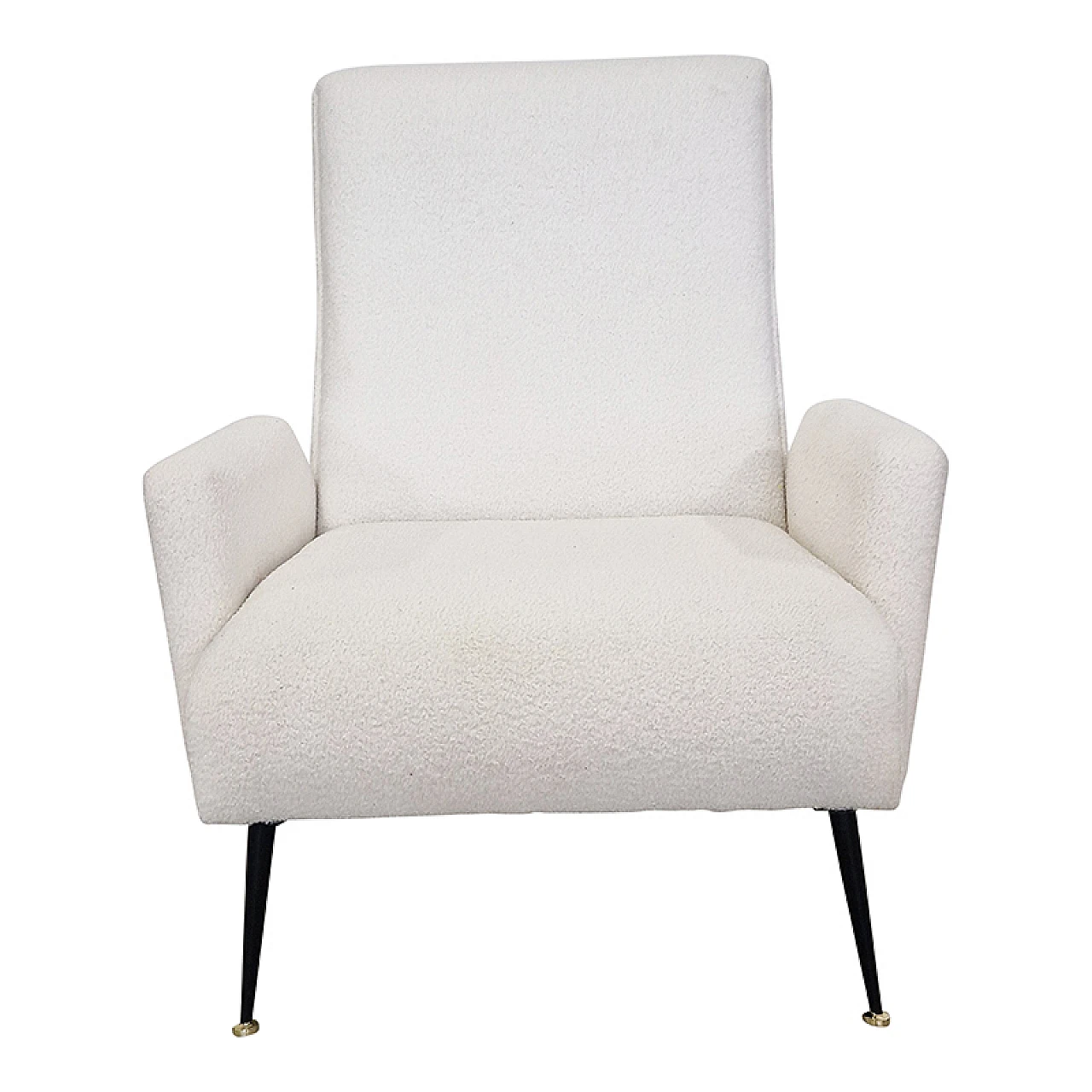 Black lacquered wood and white boiled wool armchair, 1980s 1