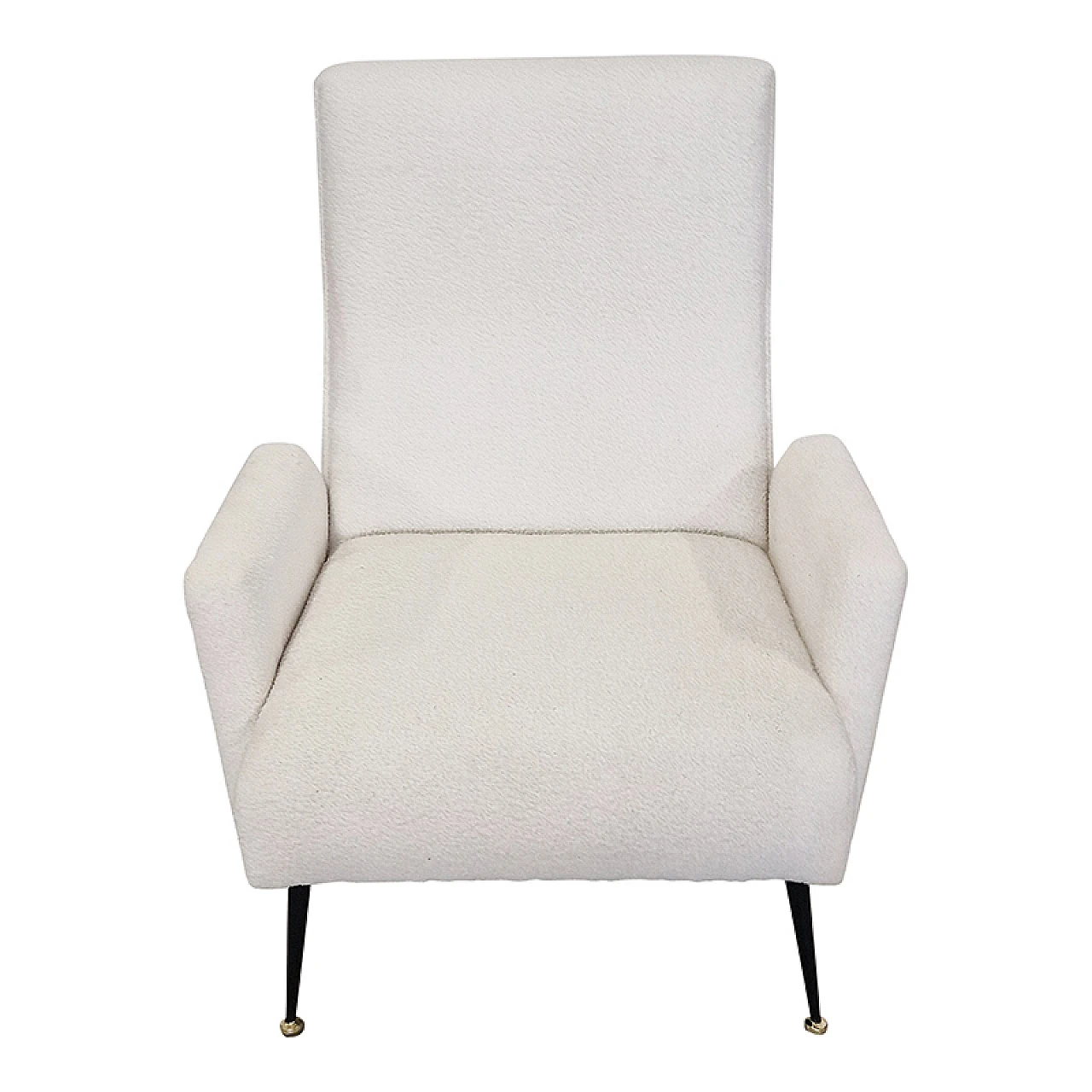 Black lacquered wood and white boiled wool armchair, 1980s 2