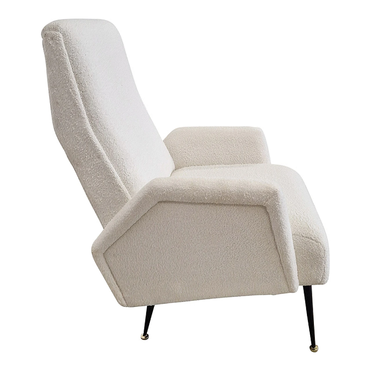 Black lacquered wood and white boiled wool armchair, 1980s 4