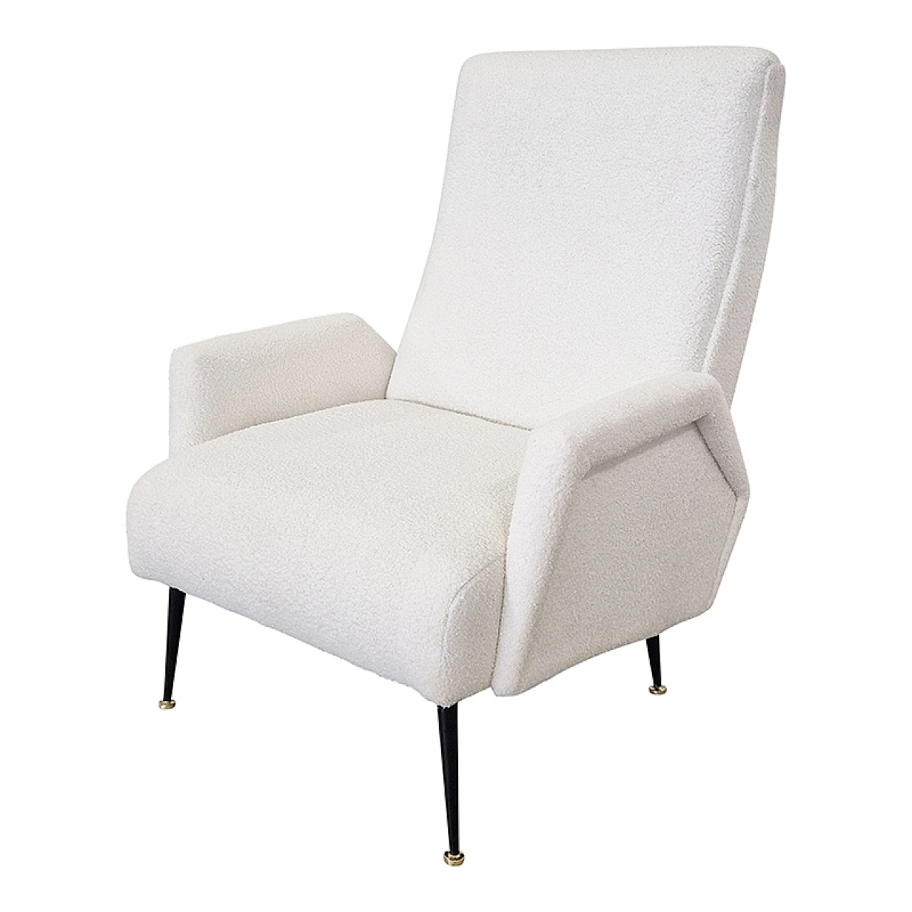 Black lacquered wood and white boiled wool armchair, 1980s 5