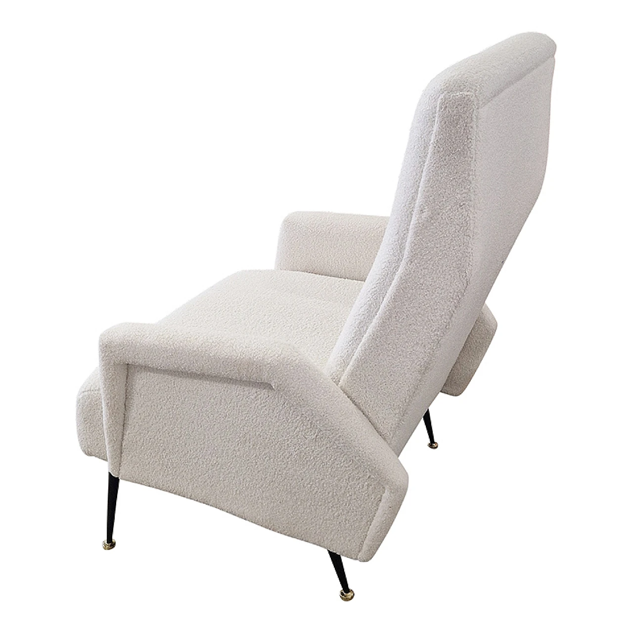 Black lacquered wood and white boiled wool armchair, 1980s 6