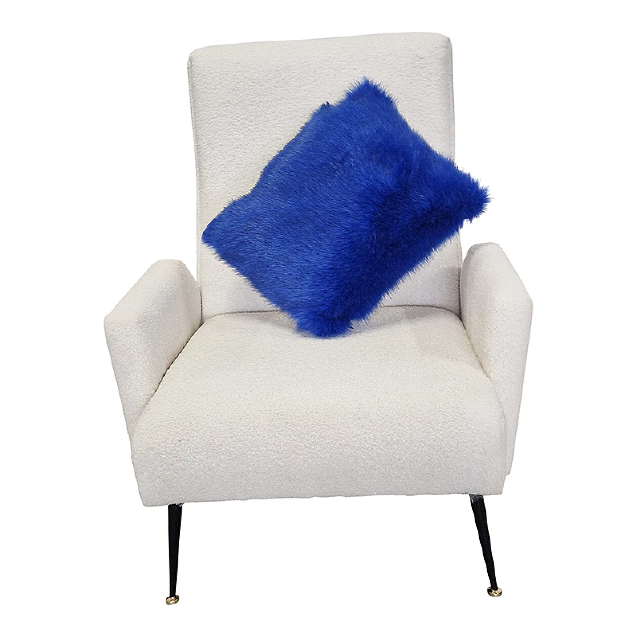 Black lacquered wood and white boiled wool armchair, 1980s 8