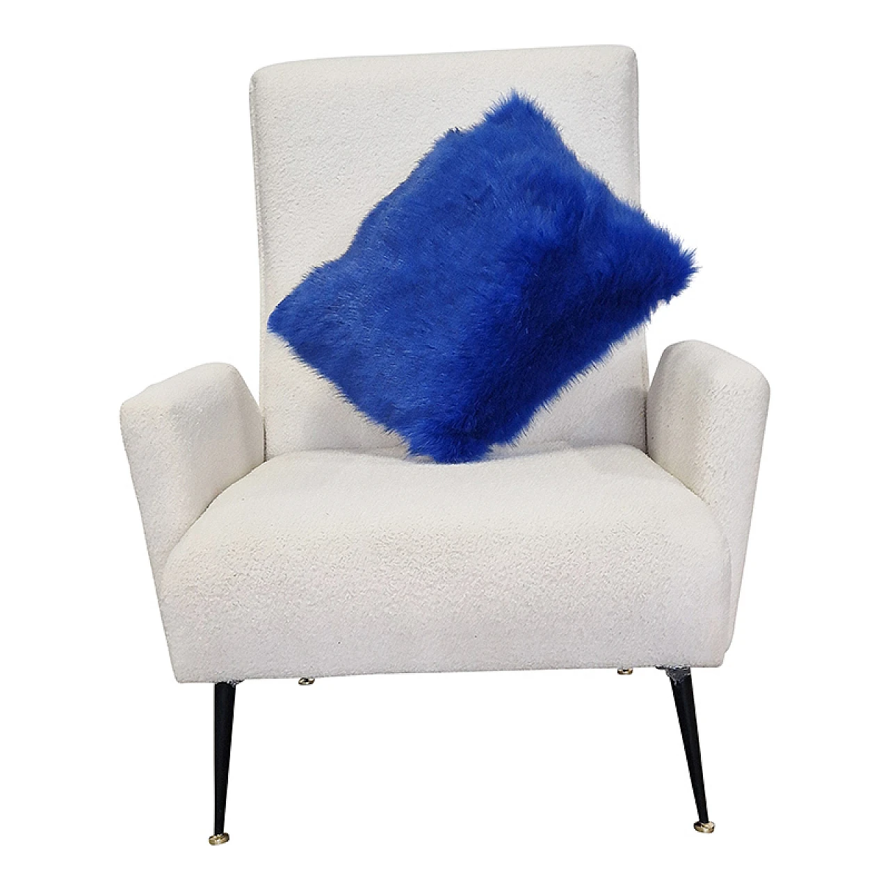 Black lacquered wood and white boiled wool armchair, 1980s 9