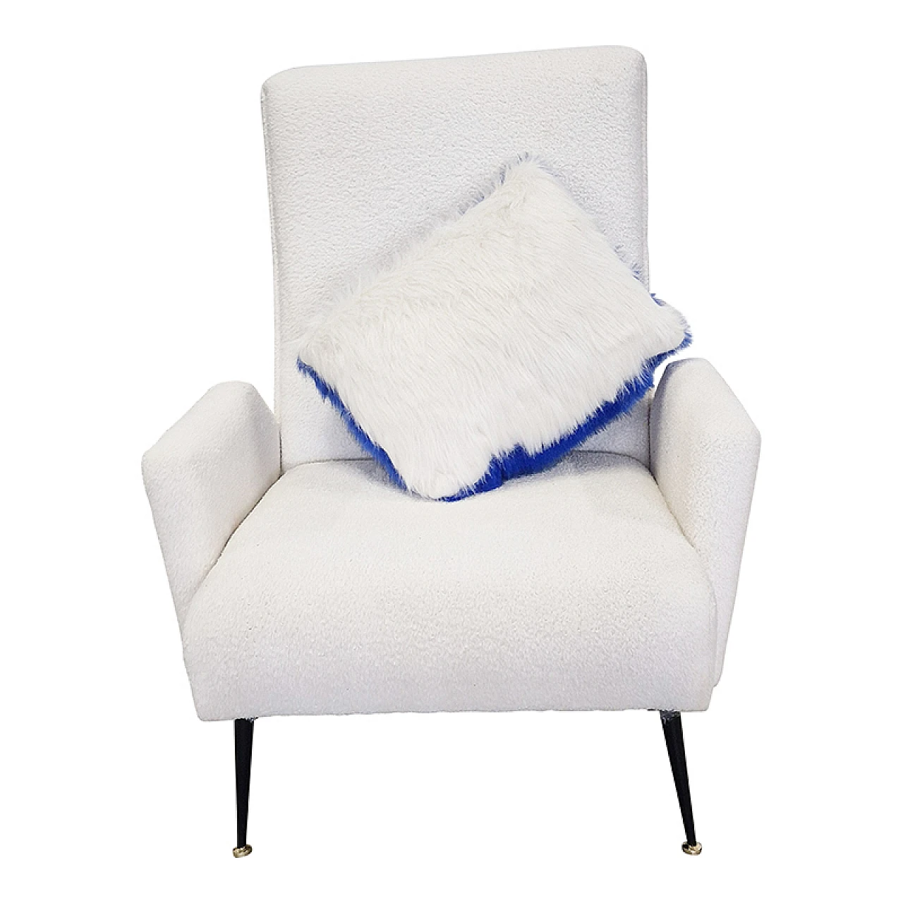 Black lacquered wood and white boiled wool armchair, 1980s 10