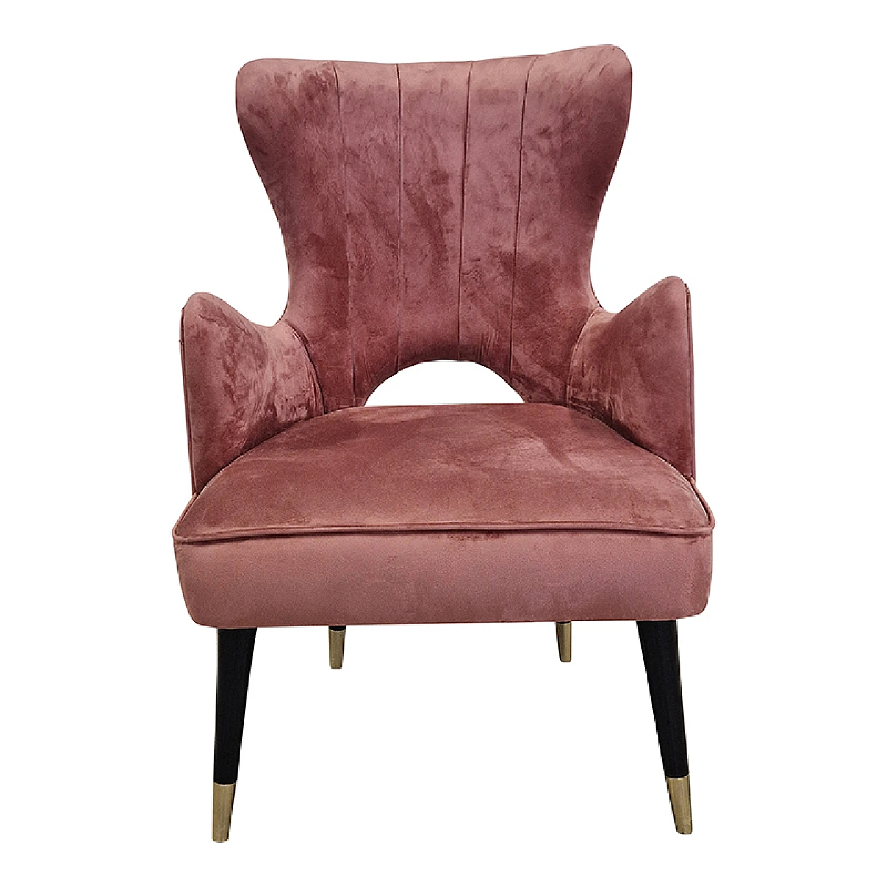 Pink velvet and black lacquered wood armchair, 1980s 1