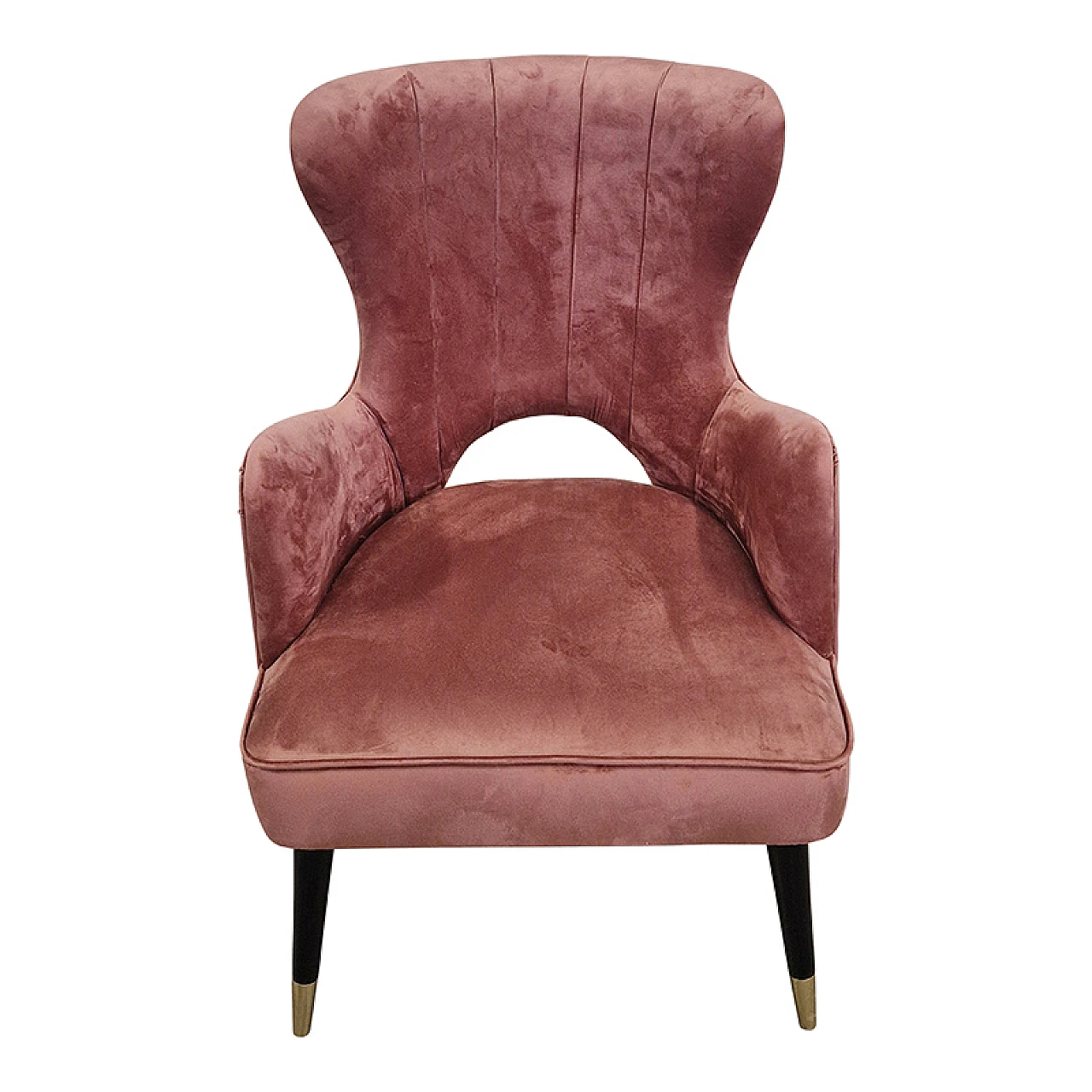 Pink velvet and black lacquered wood armchair, 1980s 2