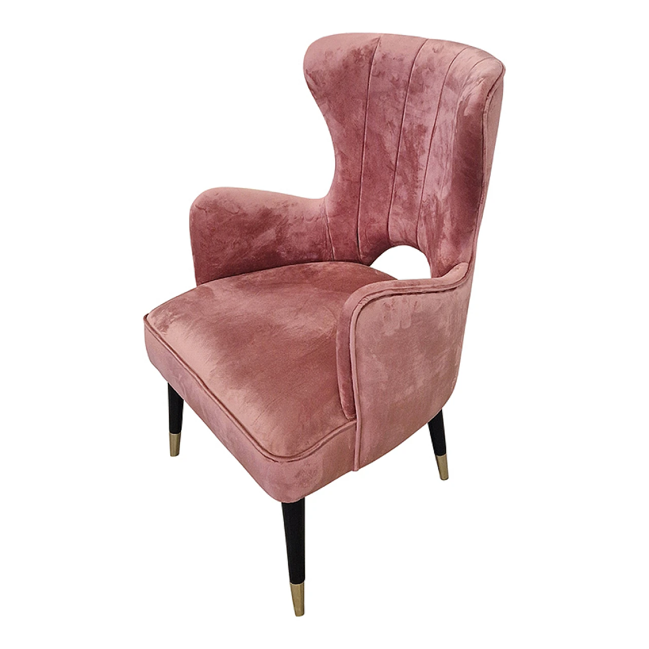 Pink velvet and black lacquered wood armchair, 1980s 3