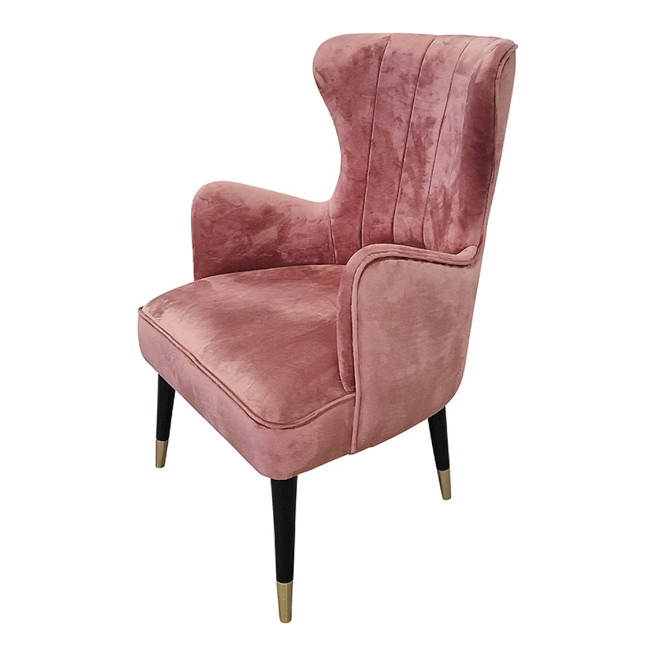 Pink velvet and black lacquered wood armchair, 1980s 4