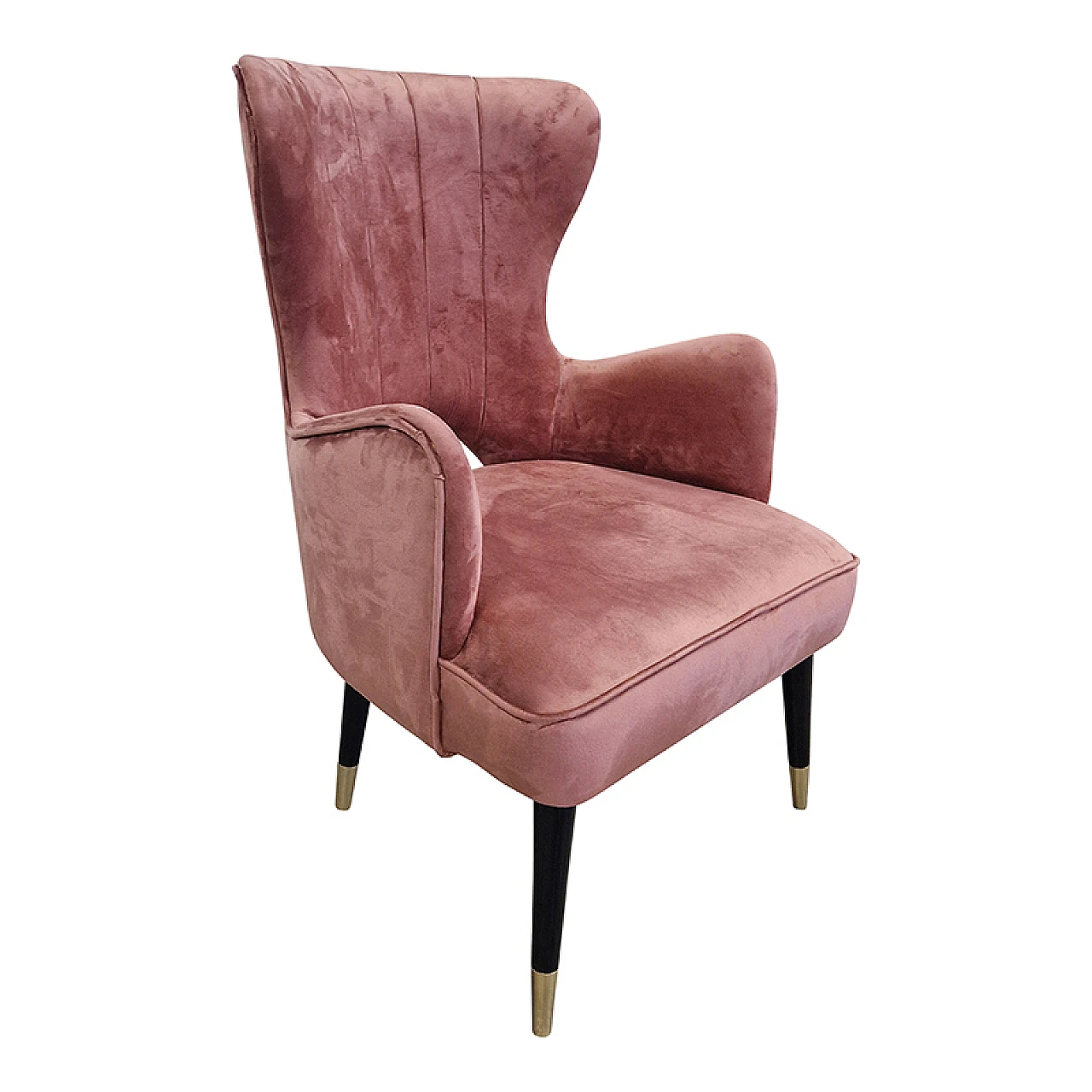 Pink velvet and black lacquered wood armchair, 1980s 5