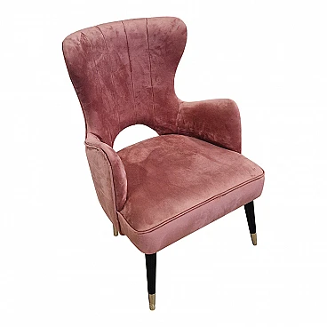 Pink velvet and black lacquered wood armchair, 1980s