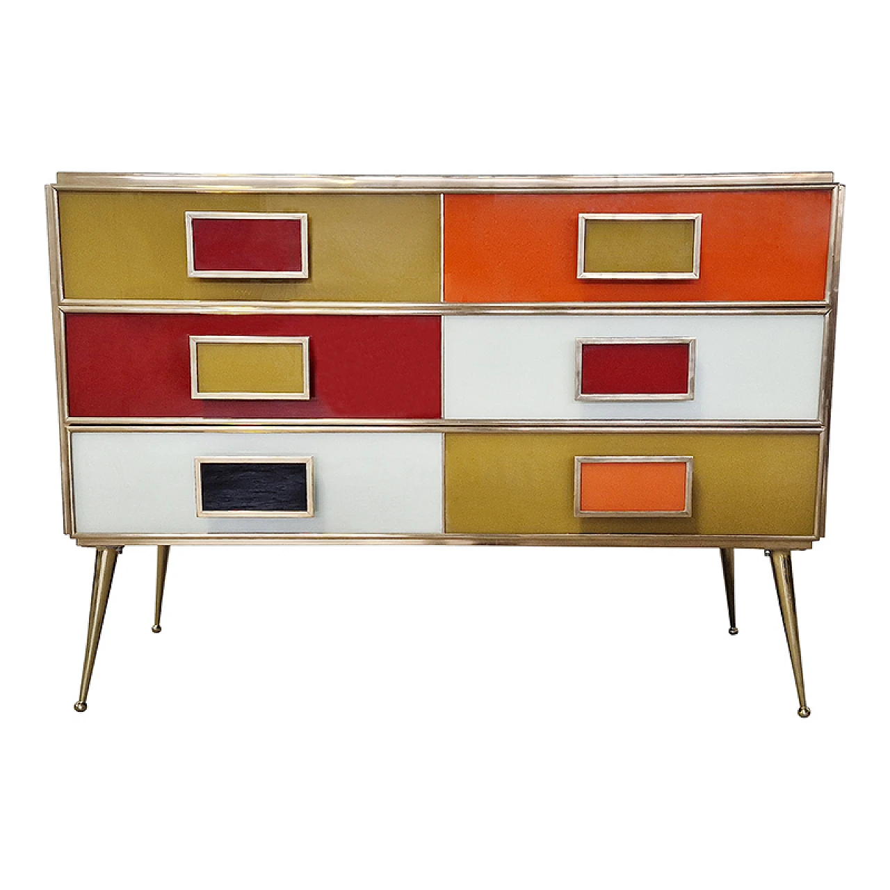 Multicolor glass and brass dresser, 1980s 2