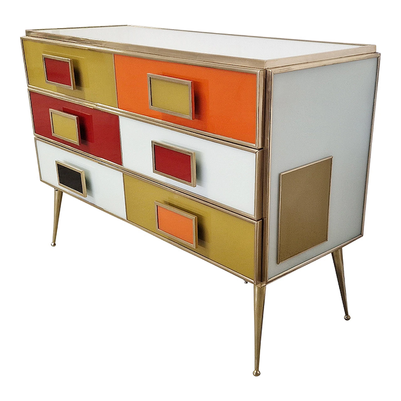 Multicolor glass and brass dresser, 1980s 4