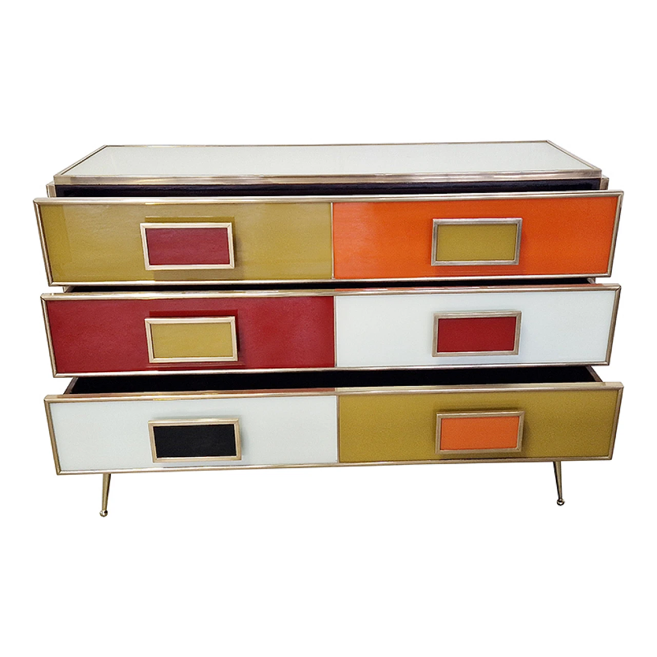 Multicolor glass and brass dresser, 1980s 5