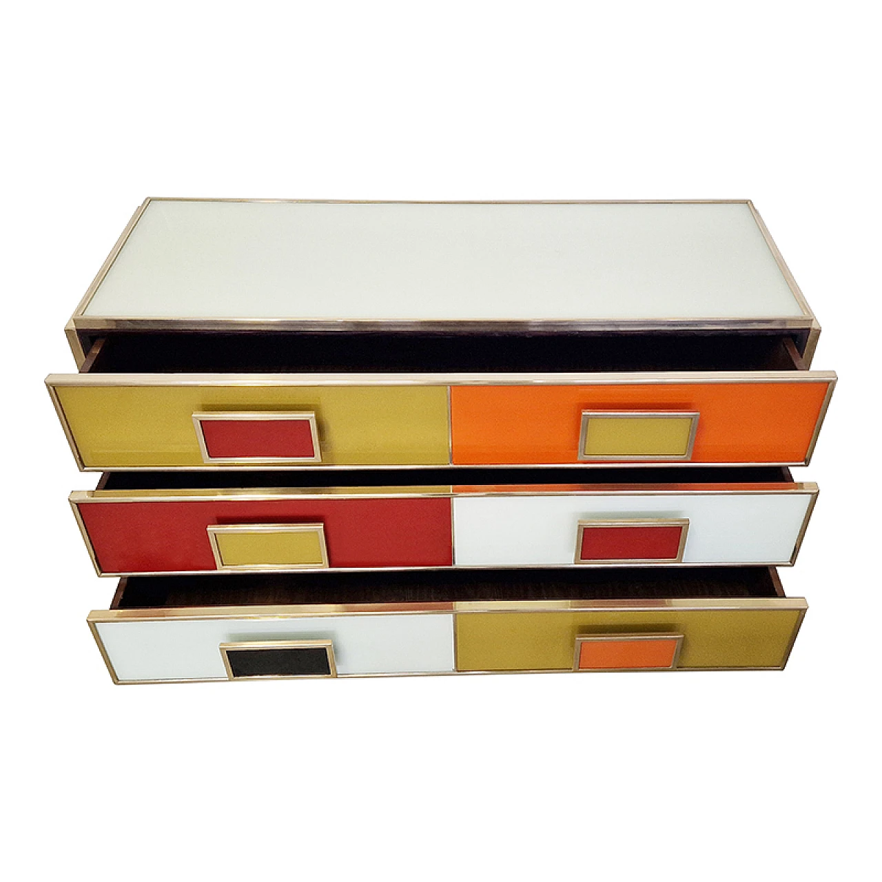 Multicolor glass and brass dresser, 1980s 6