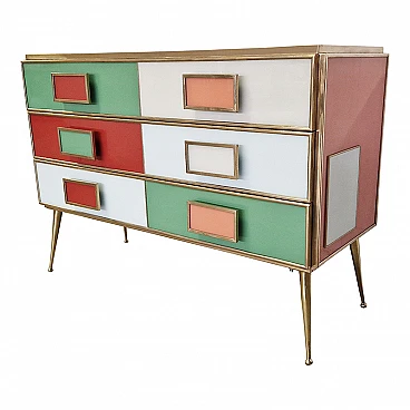 Dresser with six multicolored glass drawers and brass profiles, 1980s