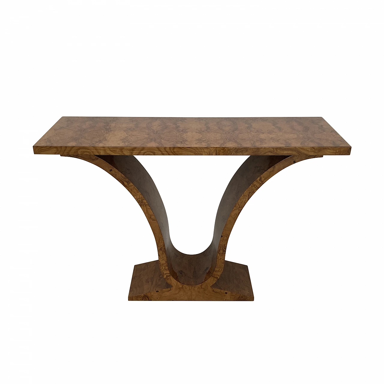 Double-sided walnut root veneer console, 1980s 1
