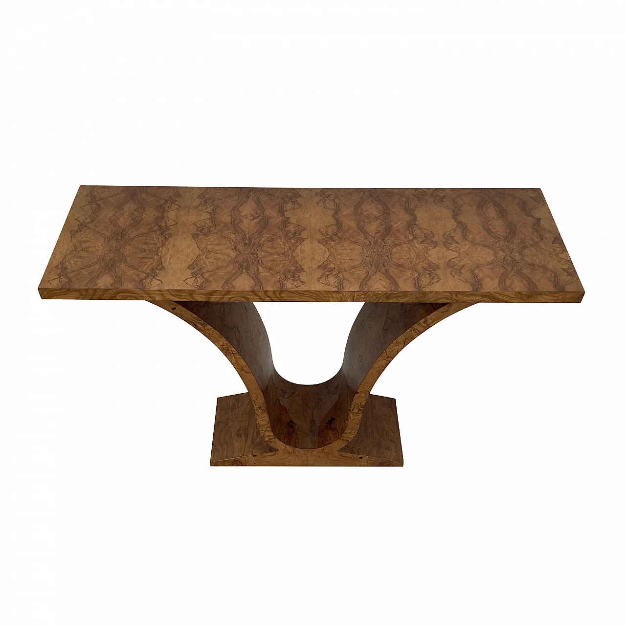 Double-sided walnut root veneer console, 1980s 4