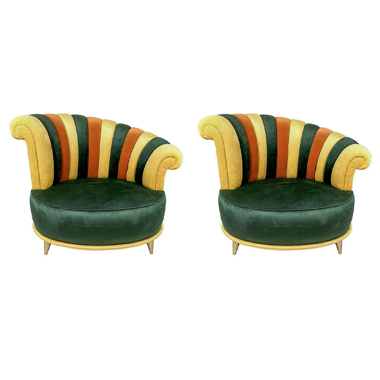 Pair of multicolored armchairs with asymmetrical backrest, 1980s 1