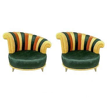 Pair of multicolored armchairs with asymmetrical backrest, 1980s