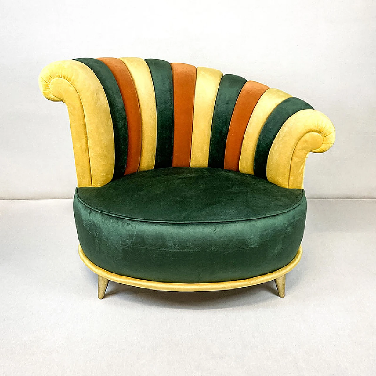 Pair of multicolored armchairs with asymmetrical backrest, 1980s 3