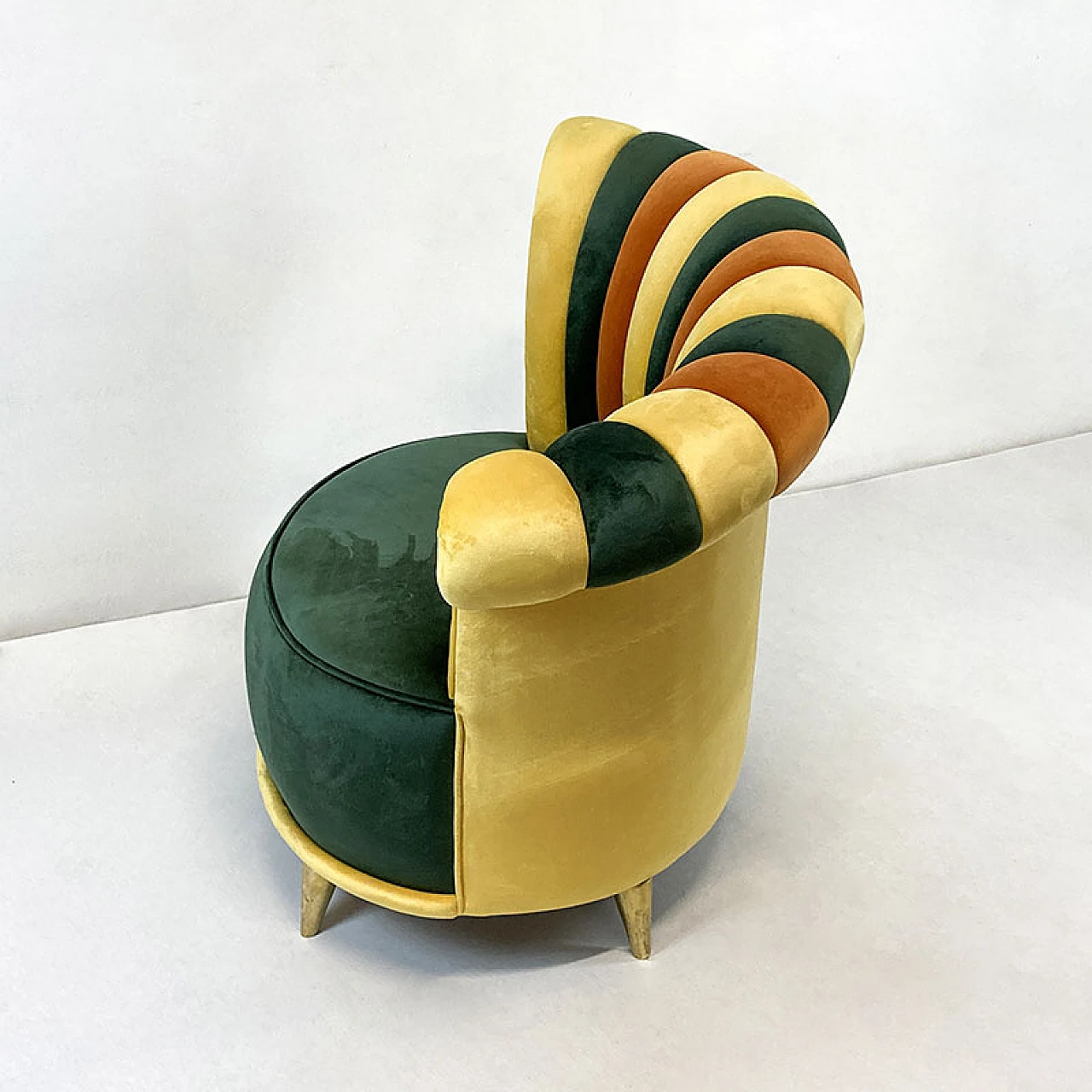 Pair of multicolored armchairs with asymmetrical backrest, 1980s 7