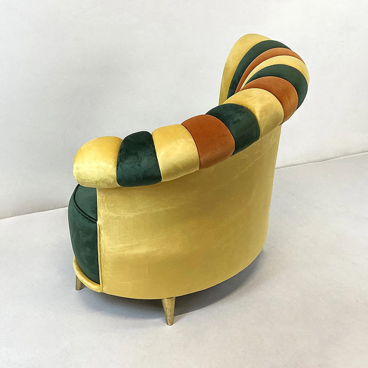 Pair of multicolored armchairs with asymmetrical backrest, 1980s 8