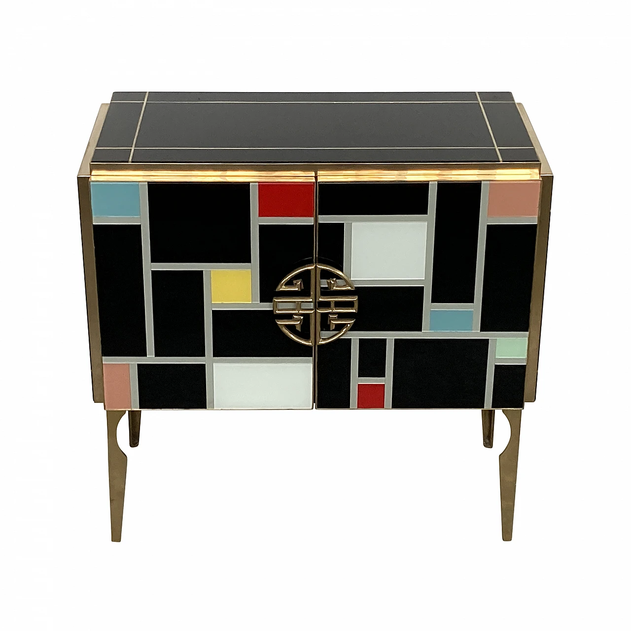 Sideboard in black Murano glass with multicolored inserts, 1980s 2