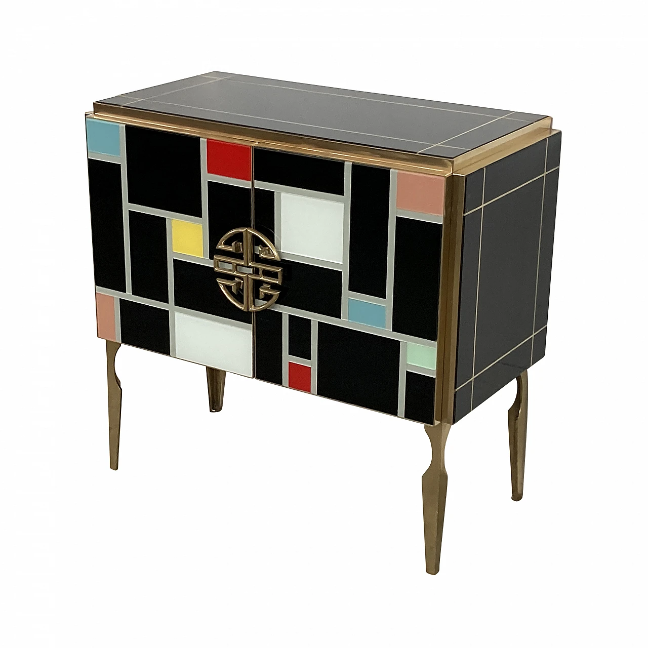 Sideboard in black Murano glass with multicolored inserts, 1980s 3