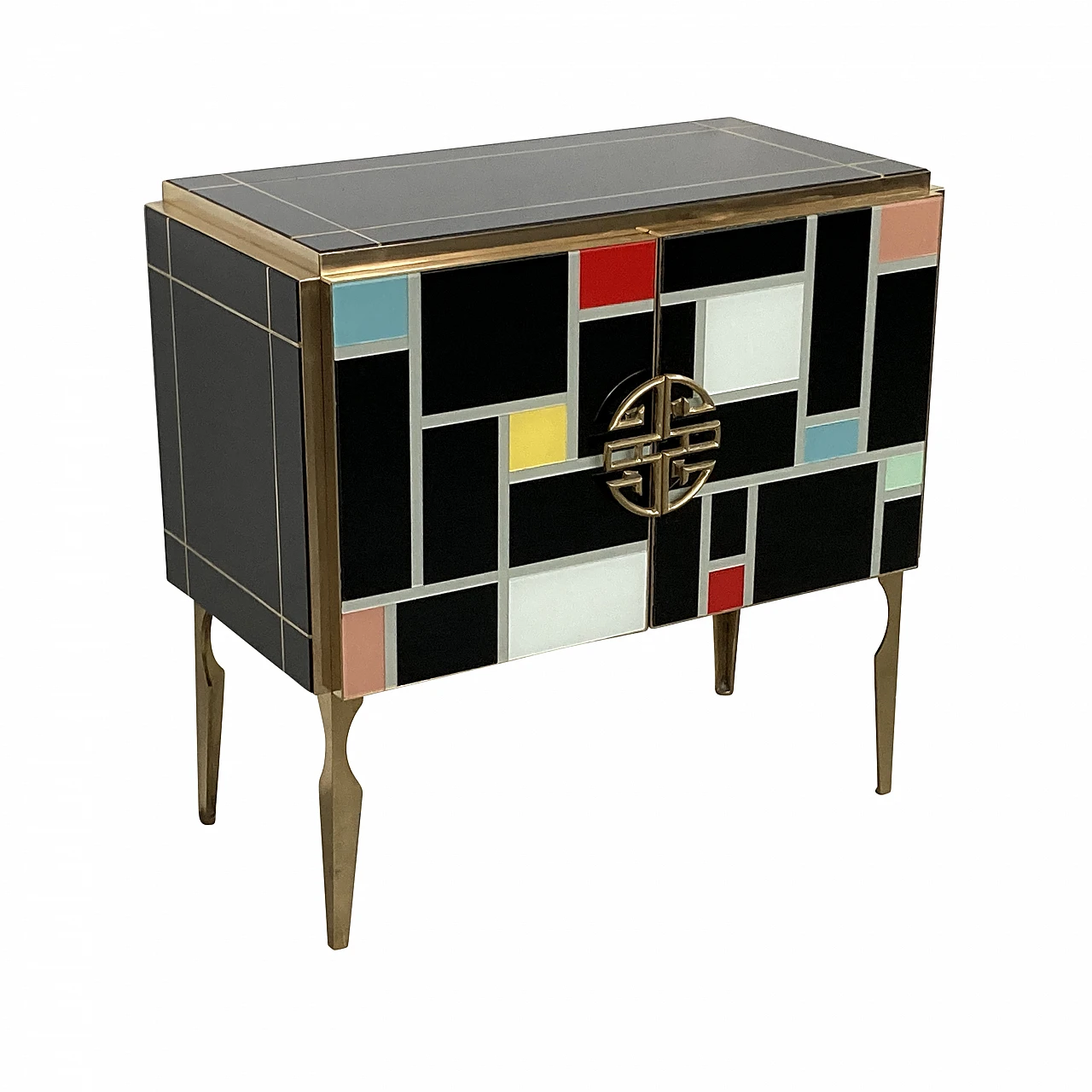 Sideboard in black Murano glass with multicolored inserts, 1980s 4