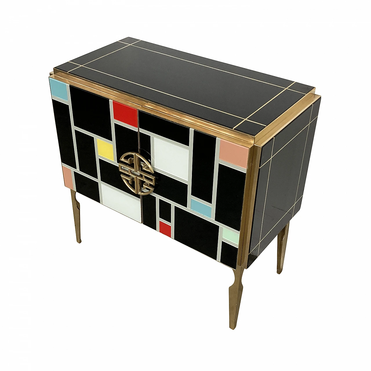 Sideboard in black Murano glass with multicolored inserts, 1980s 5