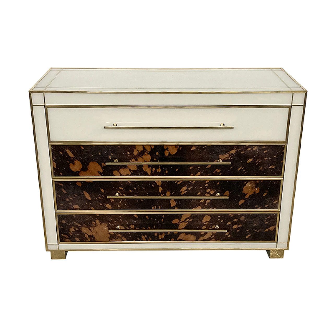 White Murano glass and cowhide chest of drawers, 1980s 1