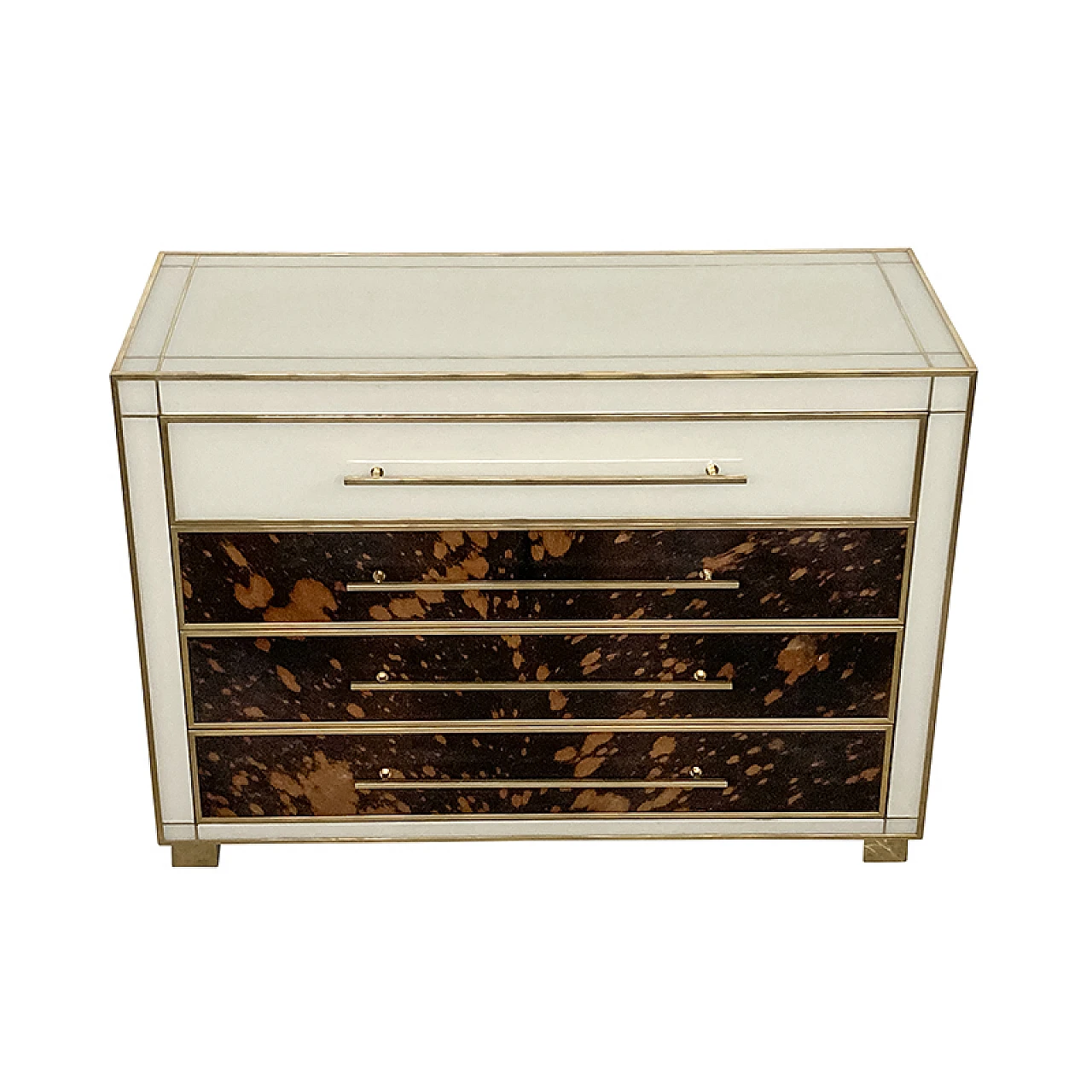 White Murano glass and cowhide chest of drawers, 1980s 2