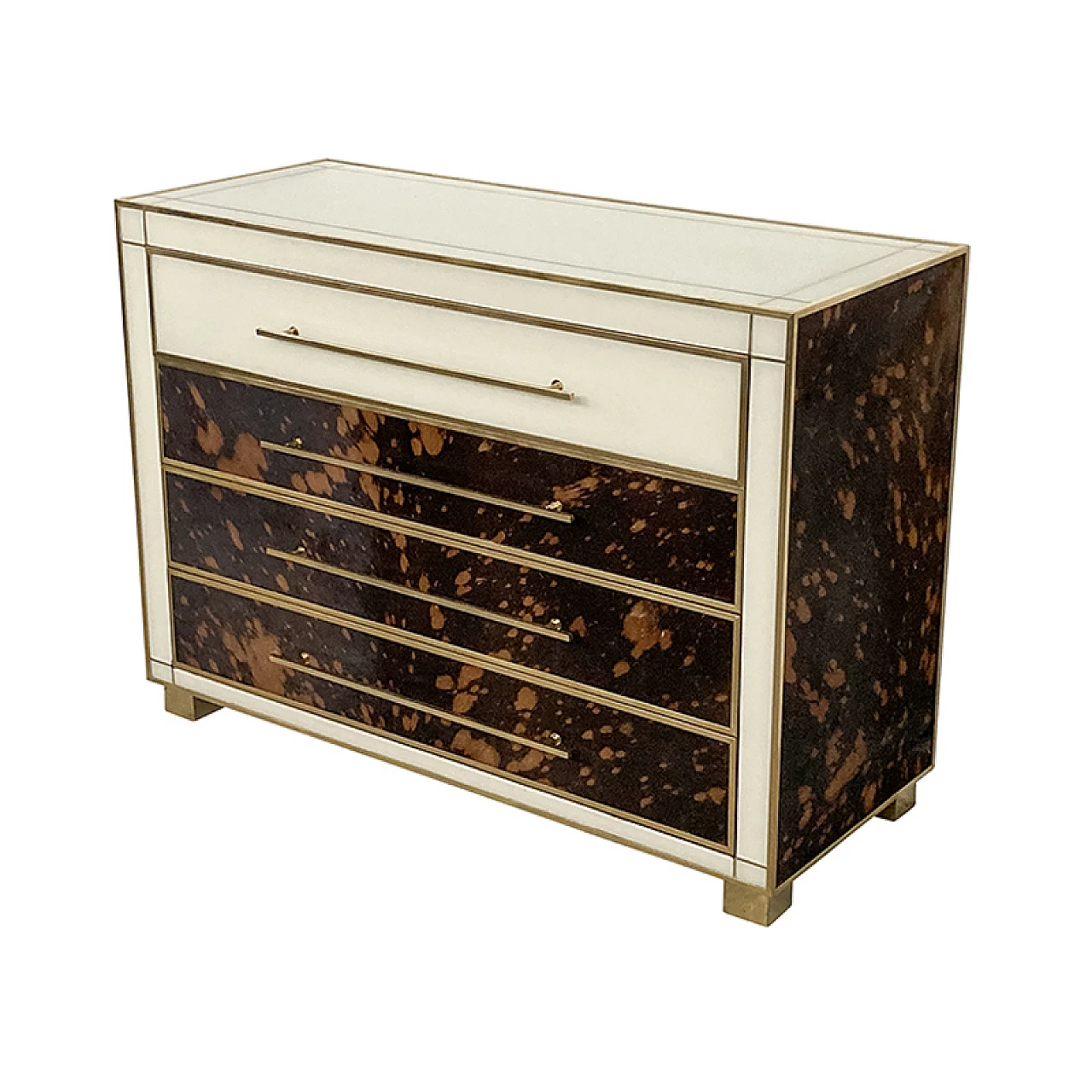 White Murano glass and cowhide chest of drawers, 1980s 3