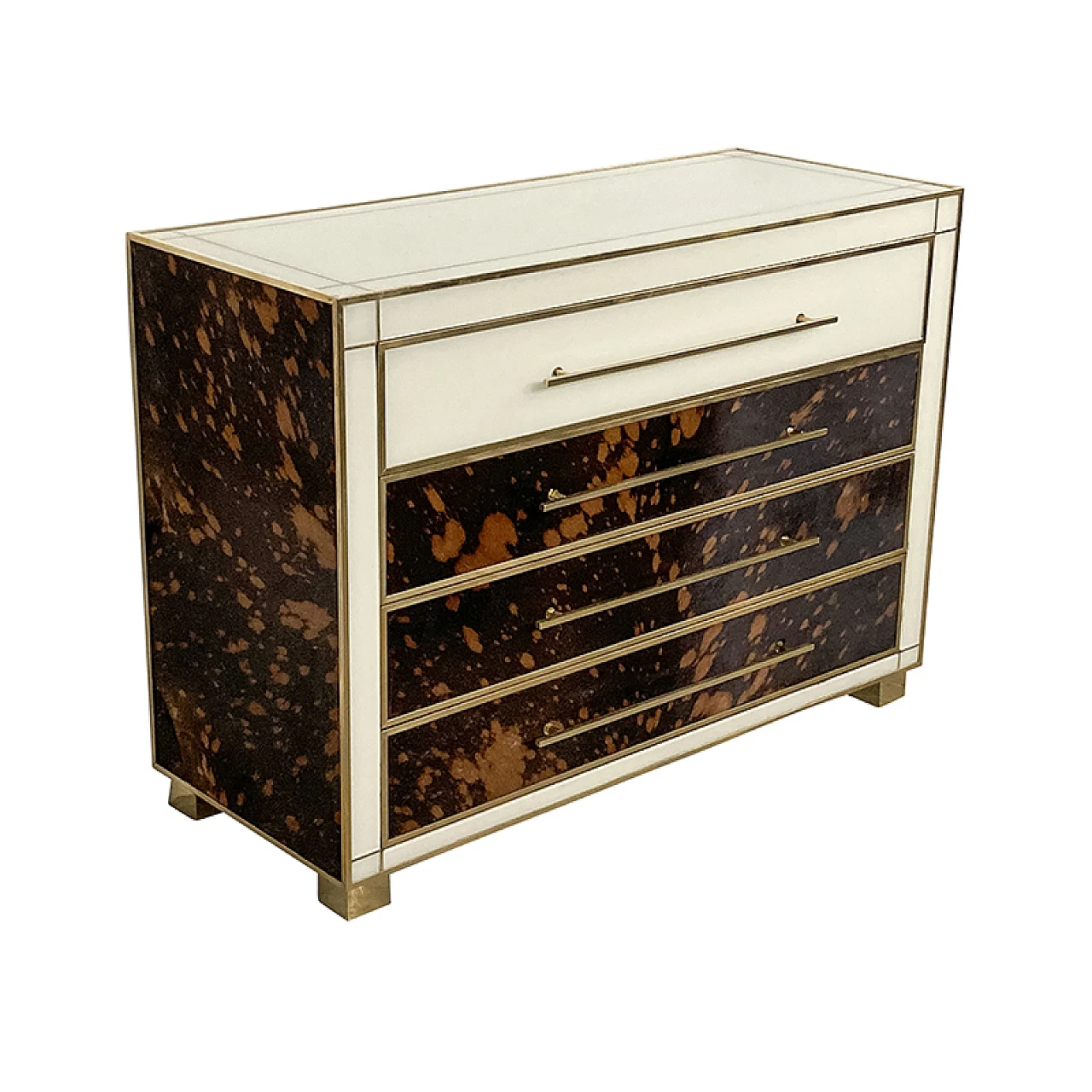 White Murano glass and cowhide chest of drawers, 1980s 4