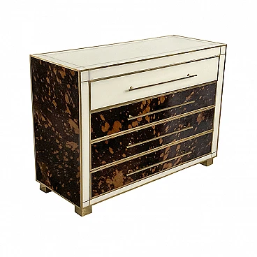 White Murano glass and cowhide chest of drawers, 1980s