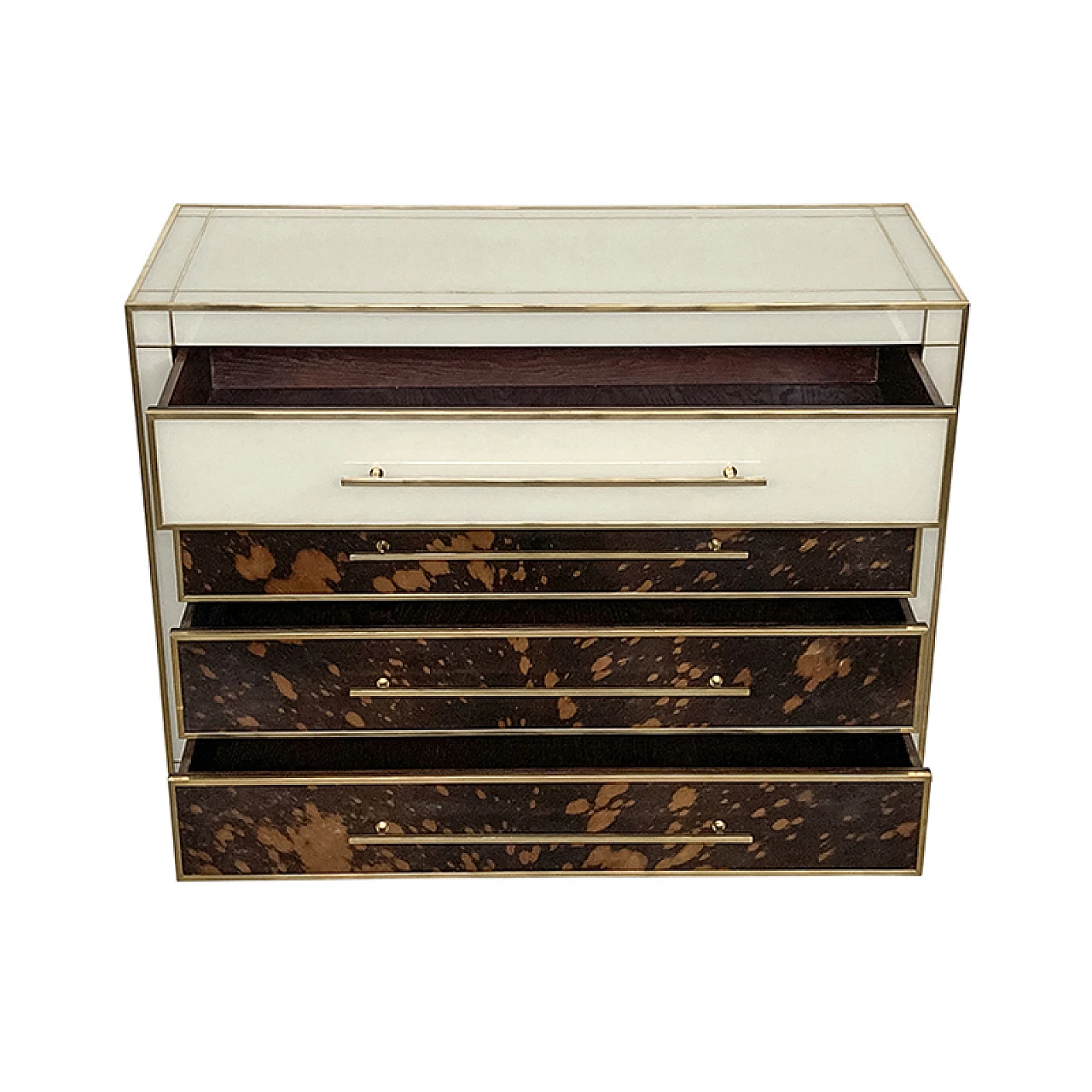 White Murano glass and cowhide chest of drawers, 1980s 6