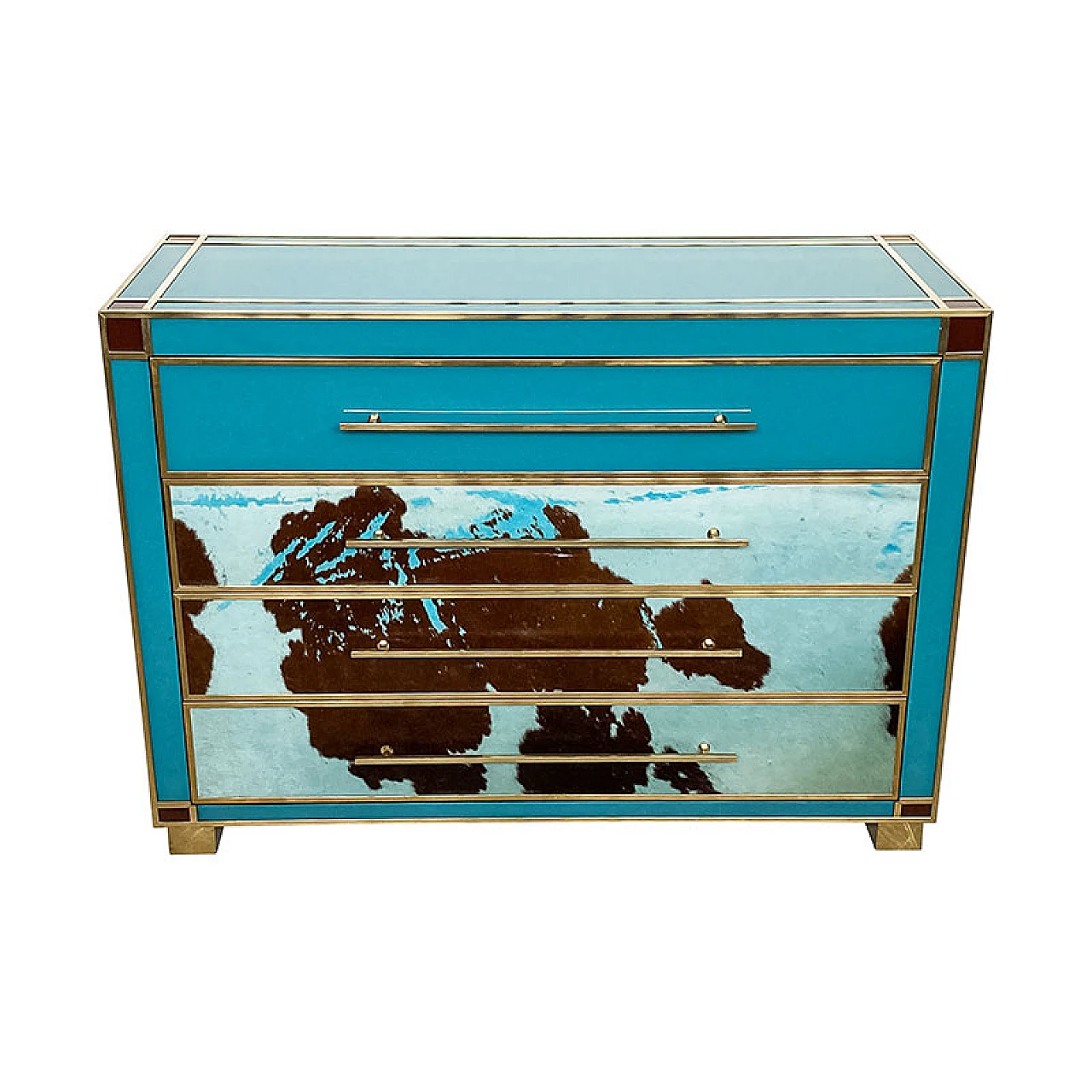 Dresser in light blue Murano glass and cowhide, 1980s 1