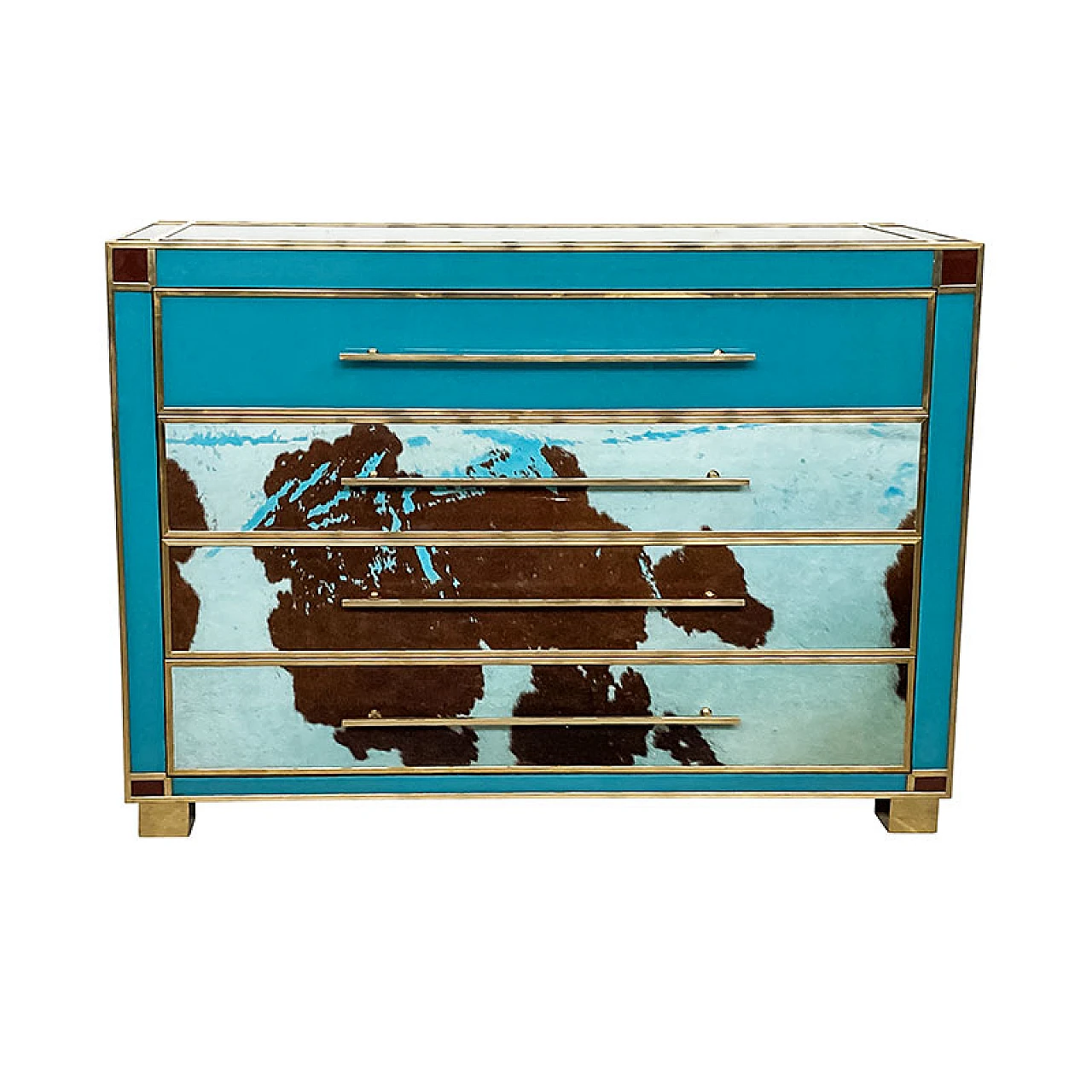 Dresser in light blue Murano glass and cowhide, 1980s 2
