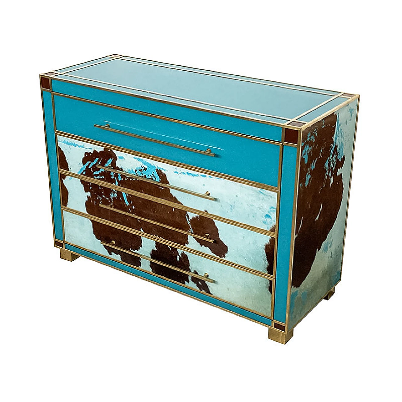 Dresser in light blue Murano glass and cowhide, 1980s 3
