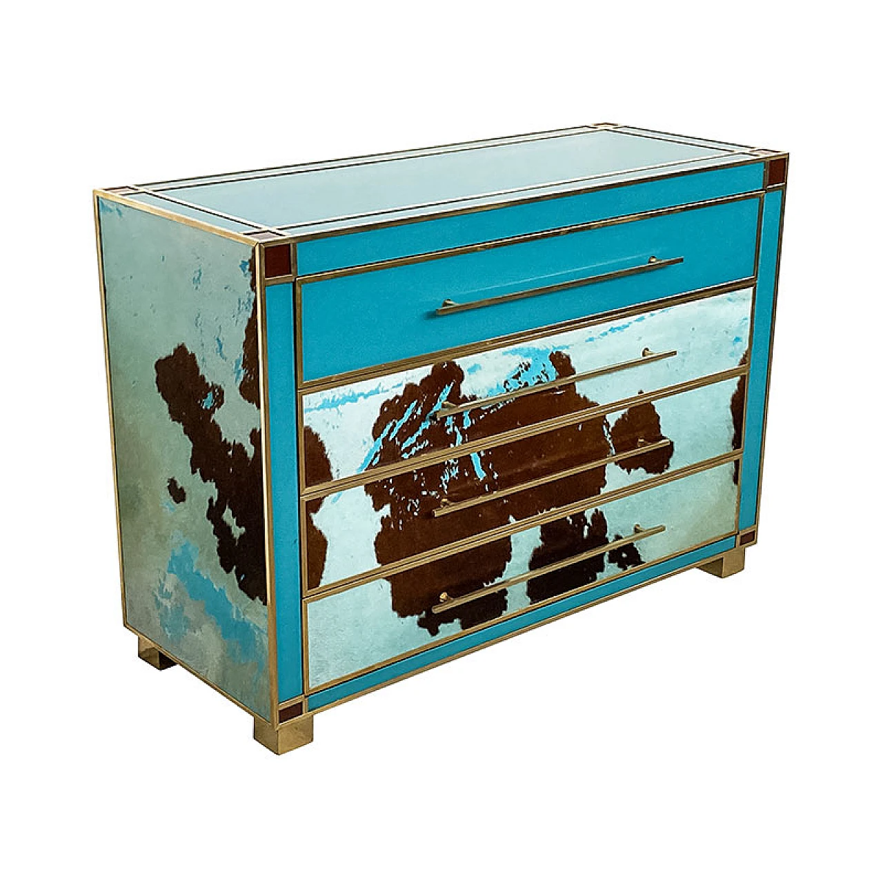 Dresser in light blue Murano glass and cowhide, 1980s 4